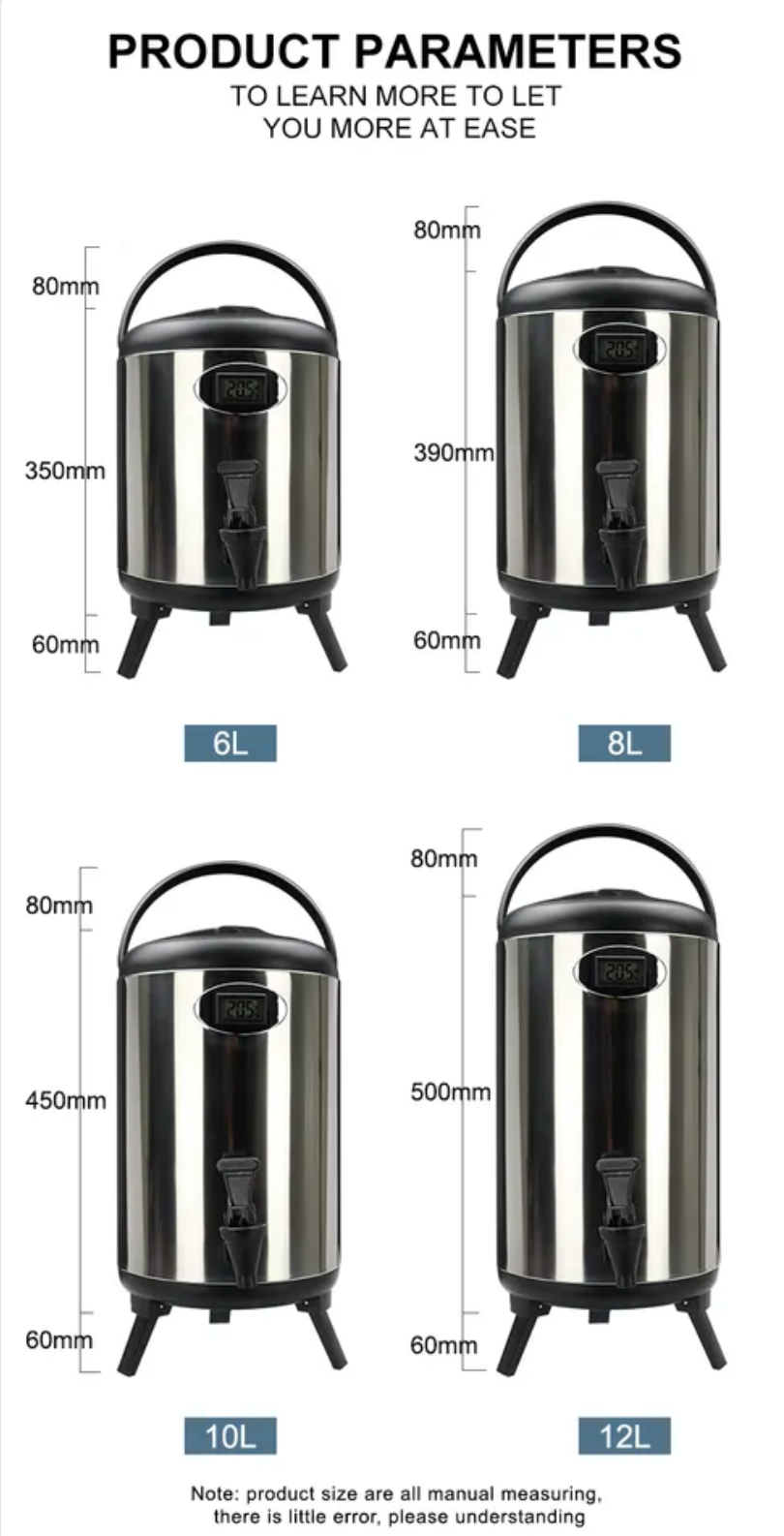 Milk Tea Insulated Barrel Stainless Steel 304 with Tap and Temperature Reminder Bubble Tea Equipment