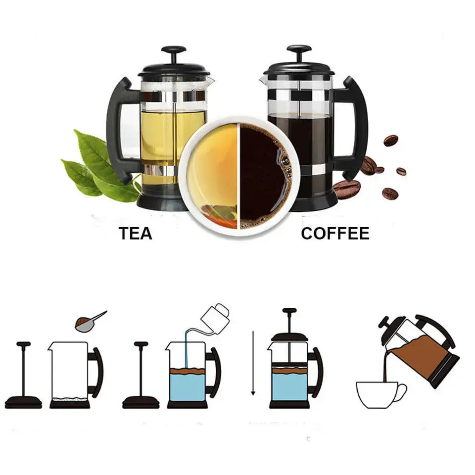 Kitchen Ounce French Press Espresso and Tea Maker Triple Filters Stainless Steel Plunger and Heat Resistant French press