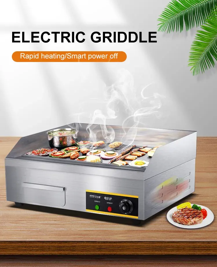 Commercial Catering Equipment BBQ Grill Griddle Counter Top Stainless Steel Table Top Barbecue Electric Griddle