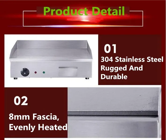 Commercial Restaurant Kitchen Equipment Stainless Steel Table Top Flat Plate Griddle Grill